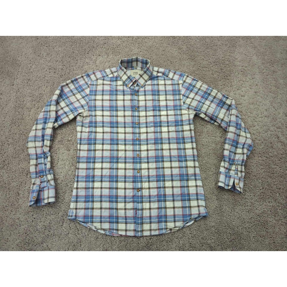 Frank & Oak Button Up Shirt Mens Medium Blue Plaid Long Sleeve Preppy Casual